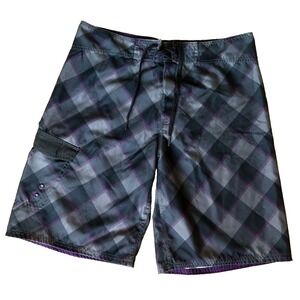 Mossimo Supply Co Board Shorts‎ Mens Size 34 Swim Trunks Black Gray & Purple